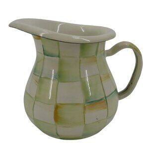 Mackenzie Childs Parchment Check Creamer Enamel Coffee Barware Checkered Used